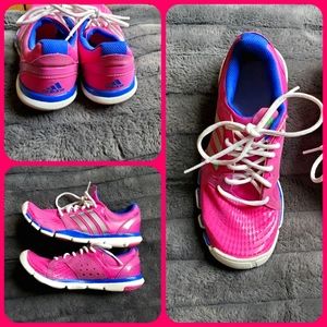 Adidas 7.5 pink purple women's running shoes.